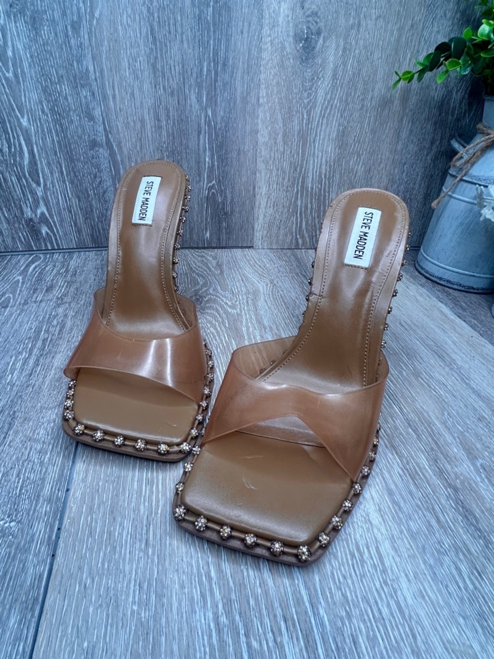 Steve Madden Clear Strap Studded Heels – Nude Tan – Size 11M - Picture 8 of 10